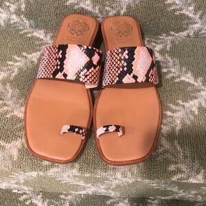 Vince Camuto tan and animal sandal.